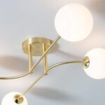 Otto Retro 4 Lamp Semi Flush Low Ceiling Light Brushed Brass Opal Glass