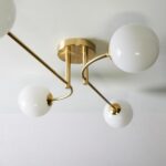 Otto Retro 4 Lamp Semi Flush Low Ceiling Light Brushed Brass Opal Glass