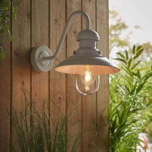Endon Hereford gooseneck arm outdoor wall light in gloss stone garden lifestyle
