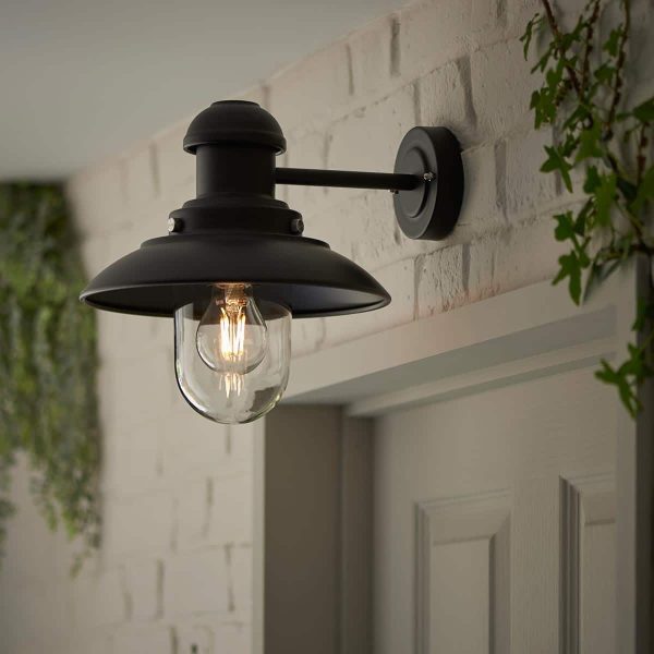 Endon Hereford straight arm outdoor wall light in matt black installed over door