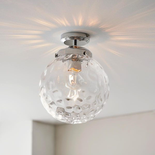 Endon Elston bathroom ceiling light in chrome with dimpled glass shade main image