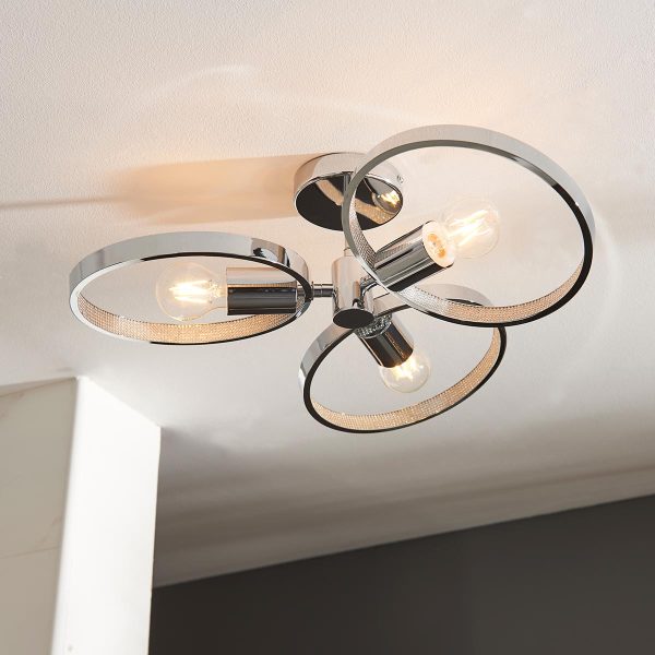 Endon Merola 3 lamp semi flush bathroom ceiling light in chrome and acrylic main image