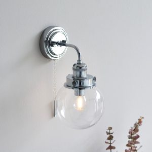 Endon Cheswick switched bathroom wall light in chrome and clear glass main image