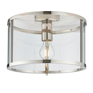 Endon Hopton flush ceiling light in polished nickel with clear glass main image