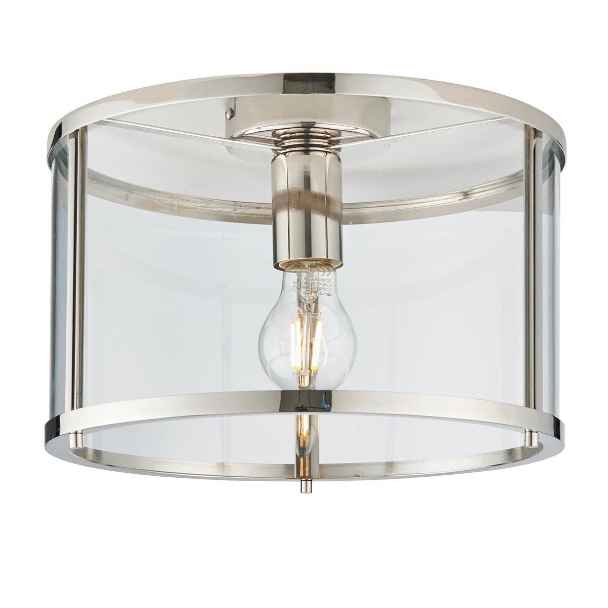 Endon Hopton 1 Lamp Flush Low Ceiling Light Polished Nickel Clear Glass