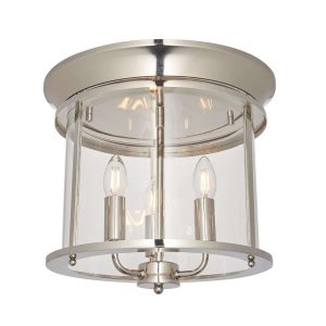Endon Hampworth 3 light flush low ceiling lantern in polished nickel main image