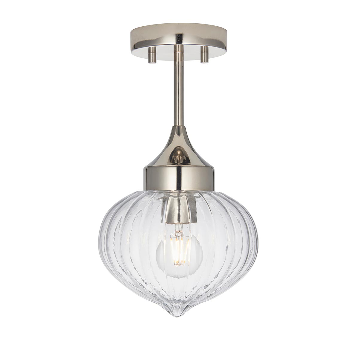 Endon Addington Semi Flush Ceiling Light Polished Nickel Ribbed Glass