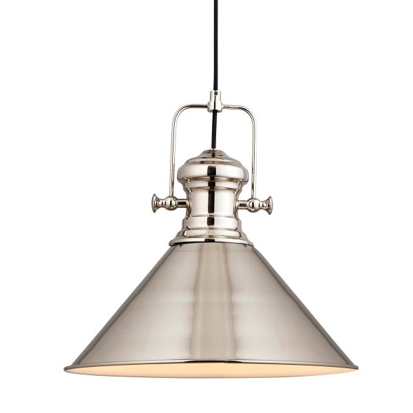 Endon Brampton 1 light industrial ceiling pendant in polished nickel main image