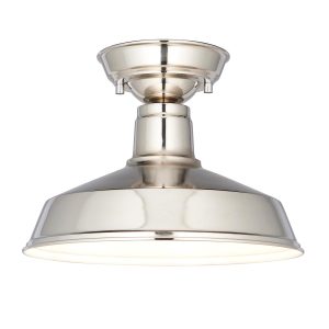 Endon Darton 1 light industrial semi flush ceiling light in polished nickel main image