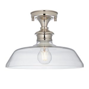 Endon Barford semi flush ceiling light in polished nickel with clear glass main image