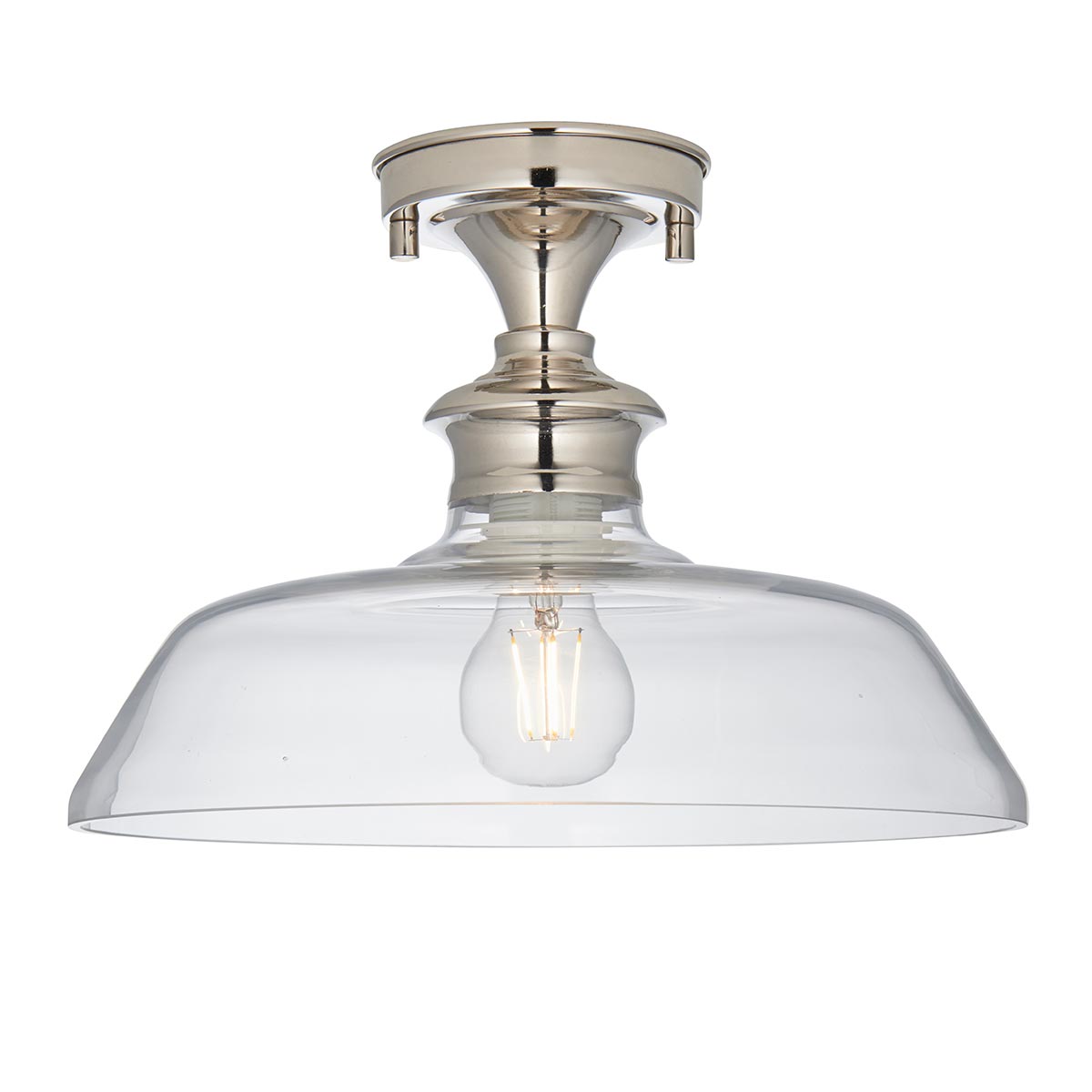 Endon Barford Single Semi Flush Ceiling Light Polished Nickel Clear Glass