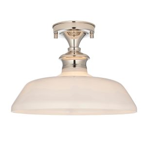 Endon Barford semi flush ceiling light in polished nickel with opal glass main image
