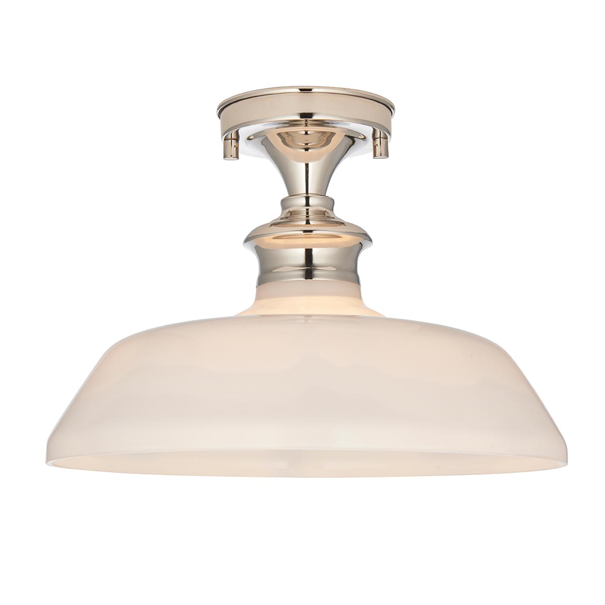 Endon Barford Single Semi Flush Ceiling Light Polished Nickel Opal Glass