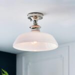 Endon Barford Single Semi Flush Ceiling Light Polished Nickel Opal Glass