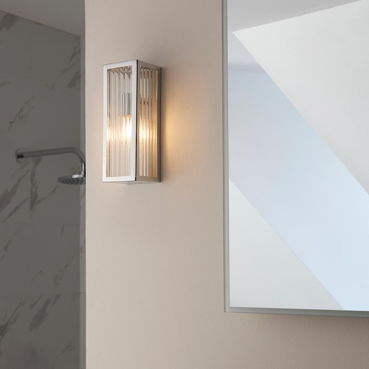 Endon Newham 1 Lamp Box Bathroom Wall Light Chrome Ribbed Glass