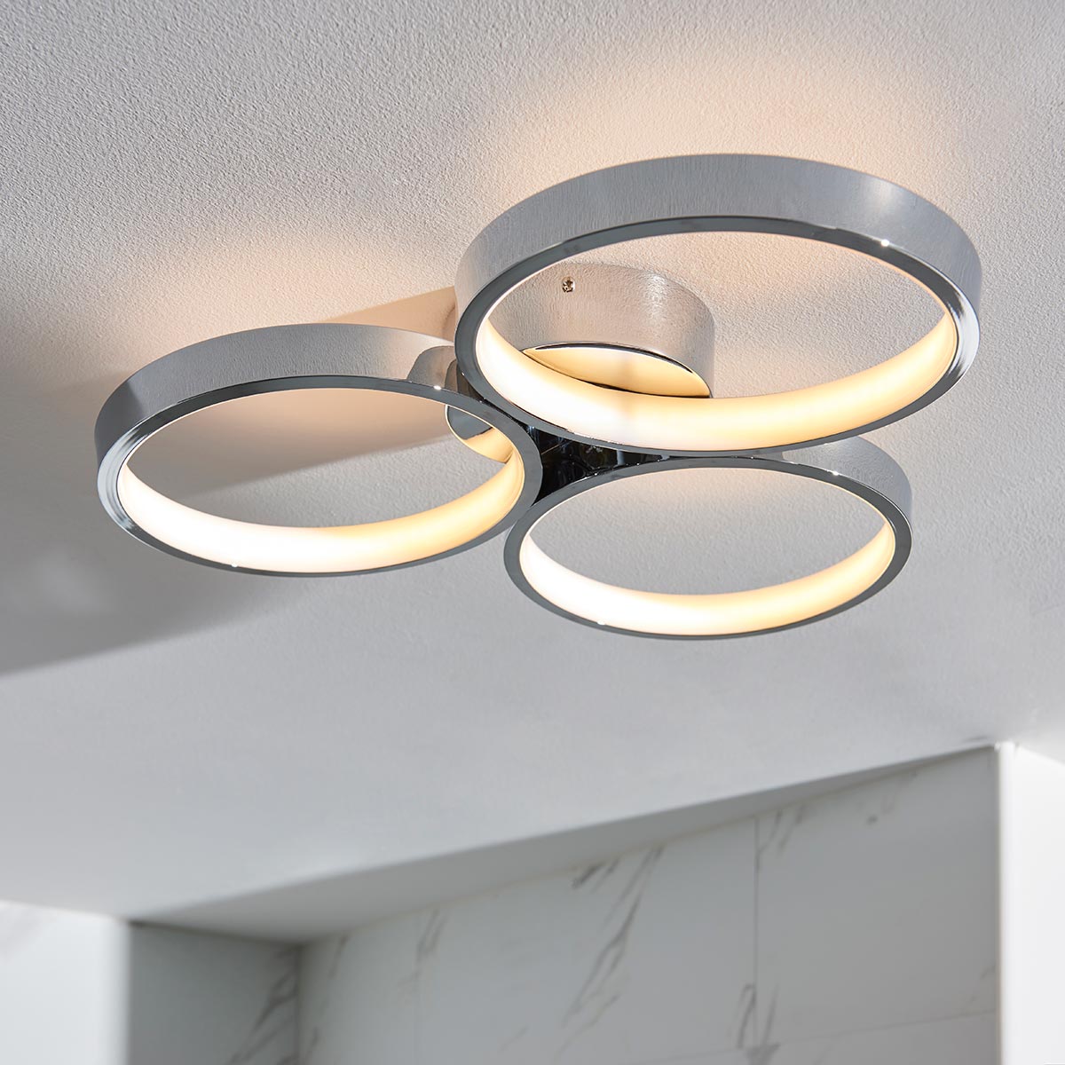 Endon Radius Modern 3 LED Flush Bathroom Ceiling Light Chrome Acrylic