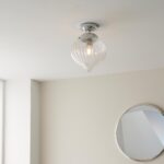 Endon Cheston 1 Lamp Flush Ceiling Light Polished Nickel Ribbed Glass