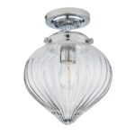 Endon Cheston 1 Lamp Flush Ceiling Light Polished Nickel Ribbed Glass