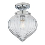 Endon Cheston 1 Lamp Flush Ceiling Light Polished Nickel Ribbed Glass
