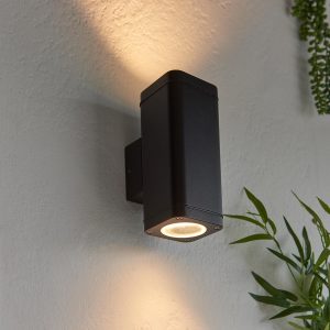 Endon Milton modern outdoor wall up & down light in textured black main image