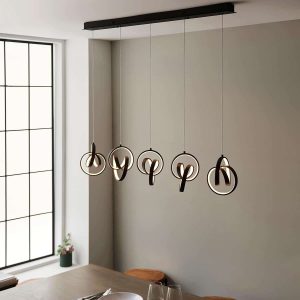 Endon Cosma 5 light dimmable LED bar pendant in textured black roomset