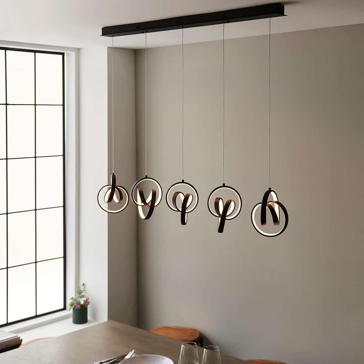 Endon Cosma 5 Light Dimmable LED Bar Ceiling Pendant Textured Black