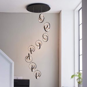 Endon Cosma 8 light dimmable LED spiral pendant in textured black roomset