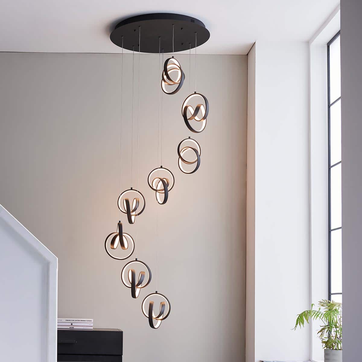 Endon Cosma 8 Light Dimmable LED Spiral Pendant Textured Black