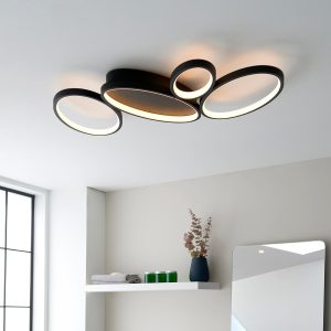 Endon Ovals 4 light dimmable LED flush light in textured black shown ceiling mounted