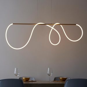 Endon Attalea dimmable LED ceiling pendant bar in satin gold low over table