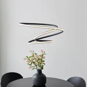 Endon Dune dimmable LED spiral ceiling pendant in textured black low over table