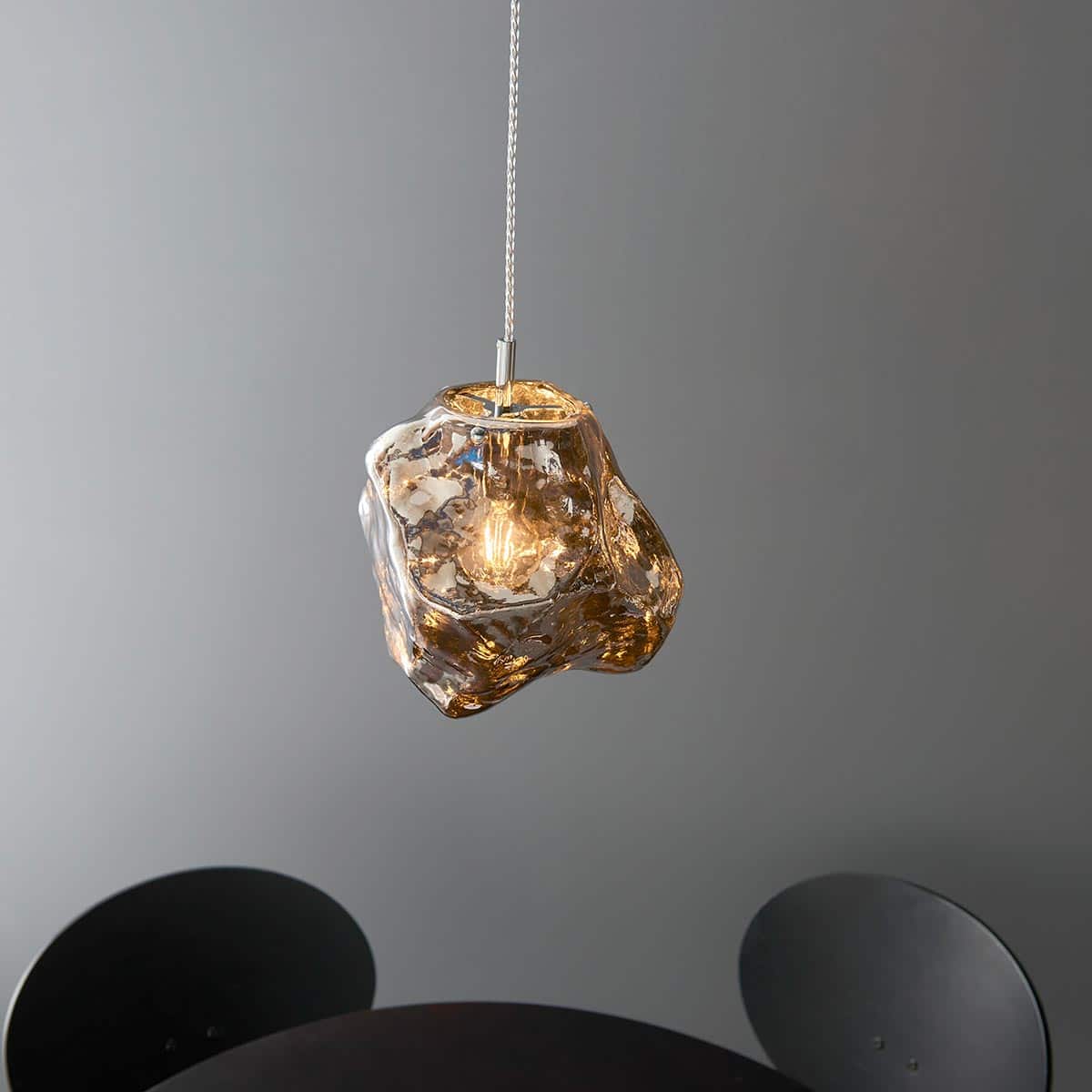 Endon Rock Modern 1 Light Ceiling Pendant Chrome Volcanic Glass