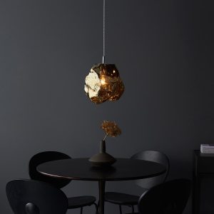 Endon Rock 1 light ceiling pendant with bronze volcanic glass low over table
