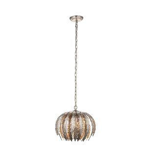 Endon Delphine small 1 light floral ceiling pendant in silver leaf main image