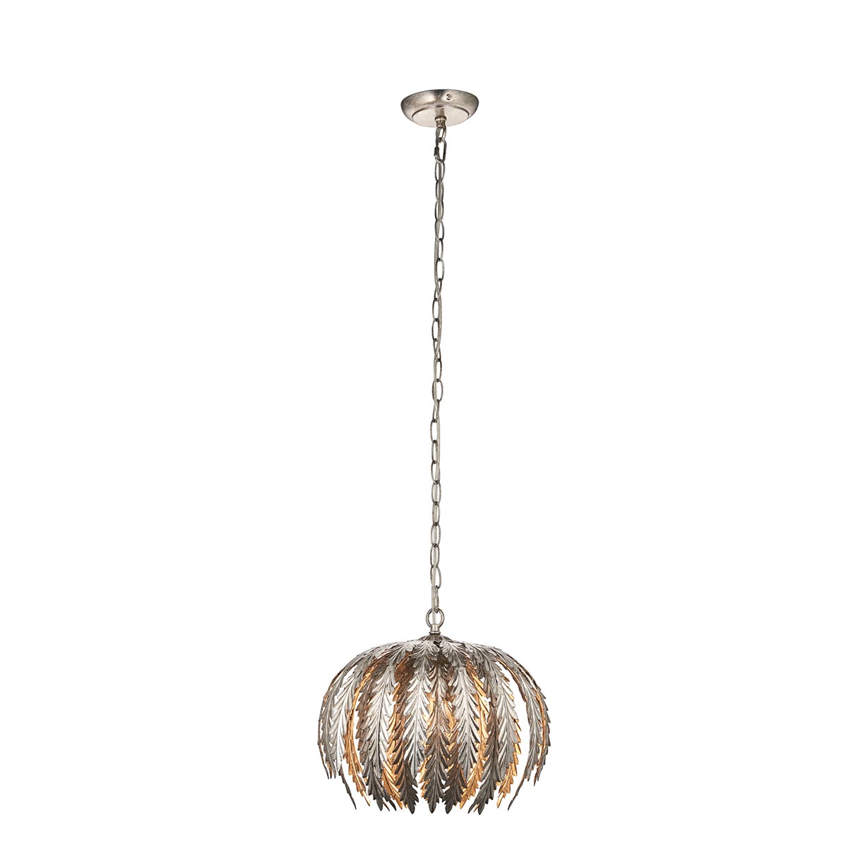 Endon Delphine Small 1 Light Floral Ceiling Pendant Silver Leaf Finish