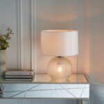 Endon Knighton 2 Light Textured Clear Glass Table Lamp White Shade