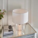 Endon Westcombe 2 Light Ribbed Clear Glass Table Lamp White Shade
