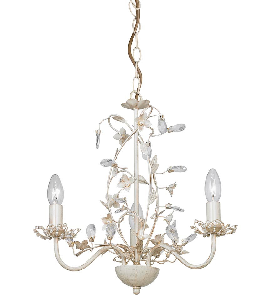 Endon Lullaby 3 Light Chandelier Country Cream & Gold Acrylic Drops