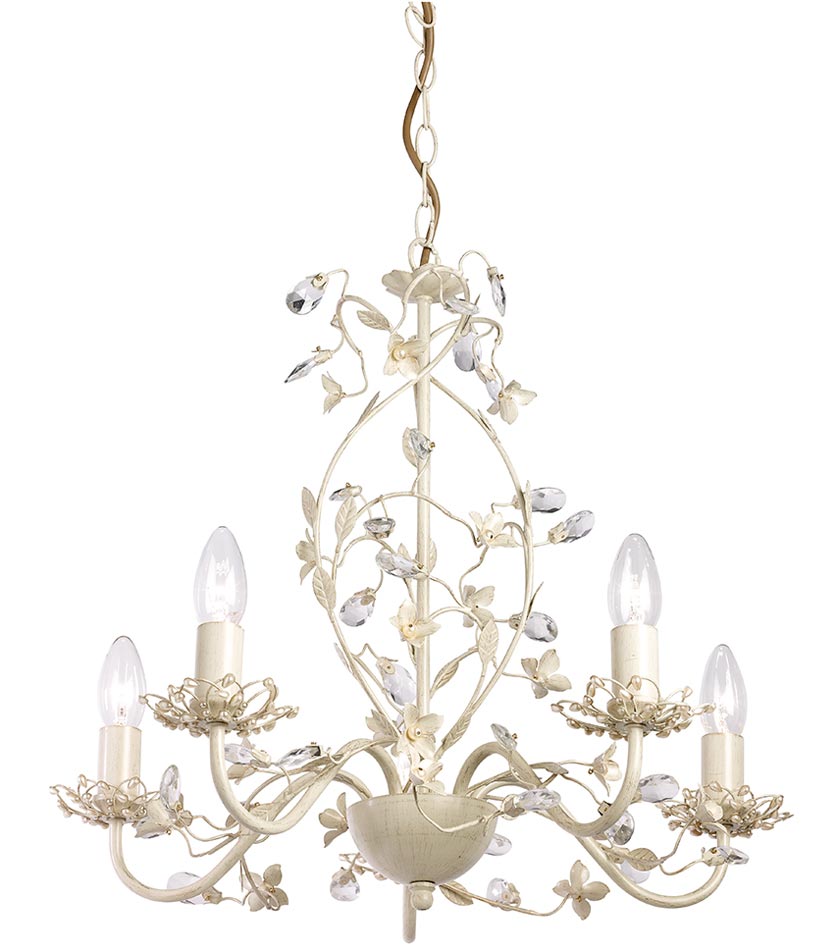 Endon Lullaby 5 Light Chandelier Country Cream & Gold Acrylic Drops