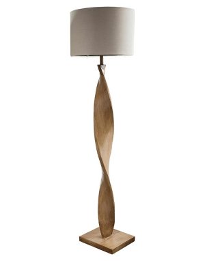 Endon Abia 1 light wooden spiral floor lamp natural linen shade main image