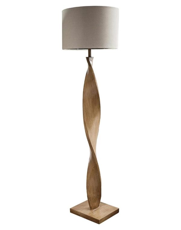 Abia Scandinavian Style 1 Light Wooden Spiral Floor Lamp Linen Shade