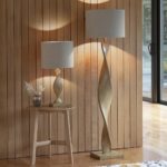 Abia Scandinavian Style 1 Light Wooden Spiral Floor Lamp Linen Shade