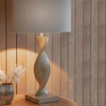 Abia Scandinavian Style 1 Light Wooden Spiral Table Lamp Linen Shade