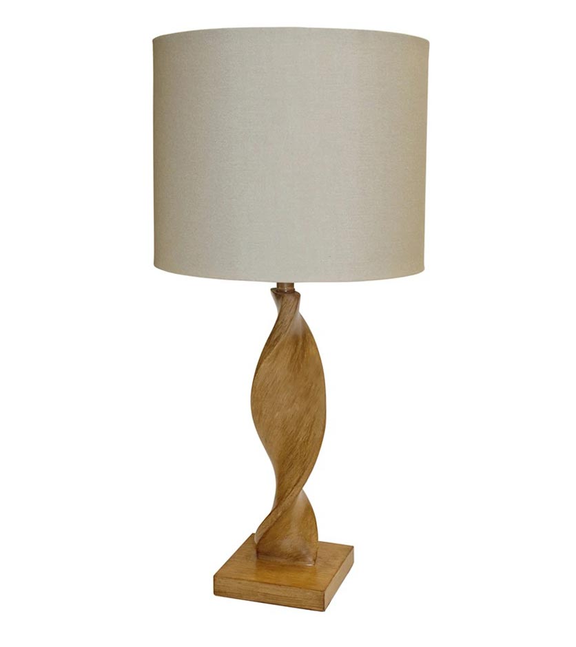 Abia Scandinavian Style 1 Light Wooden Spiral Table Lamp Linen Shade