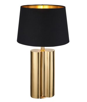 Calan gold finish 1 light table lamp black cotton shade white background