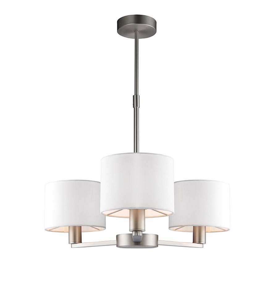 Endon Daley 3 Light Chandelier Ceiling Light Matt Nickel White Shades