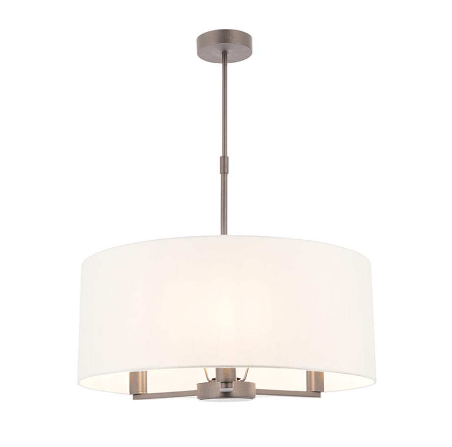 Endon Daley 3 Light Drum Pendant Ceiling Light Matt Nickel White Shade