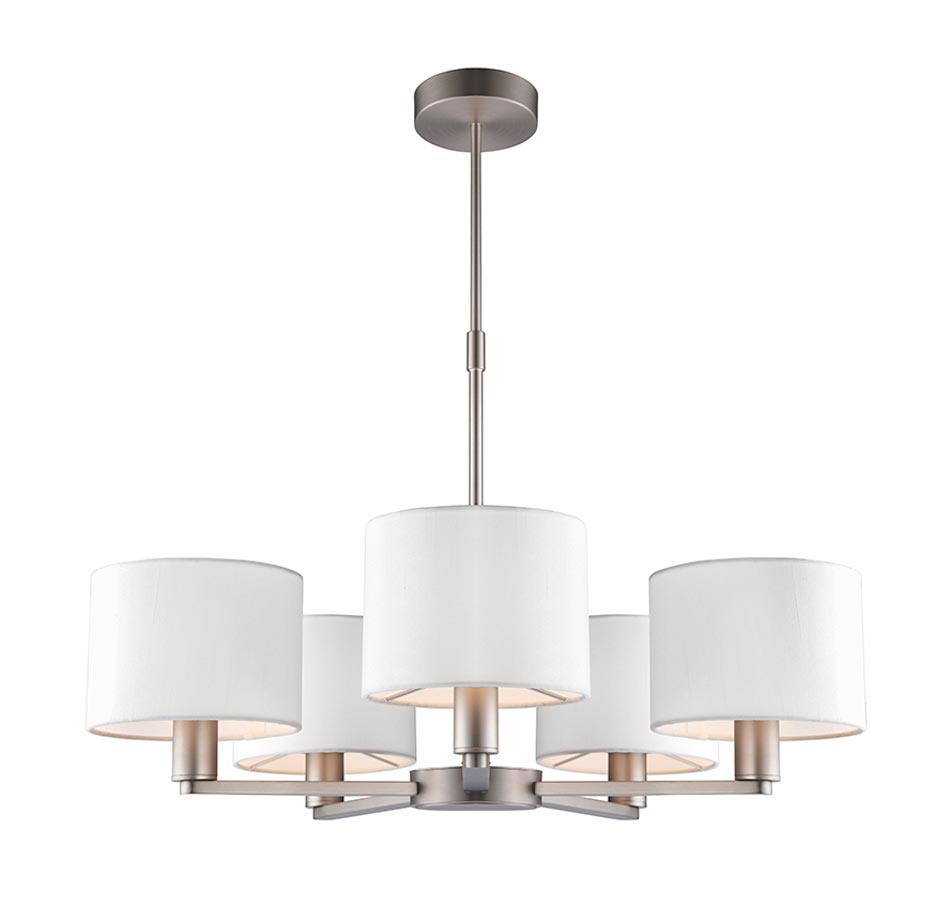 Endon Daley 5 Light Chandelier Ceiling Light Matt Nickel White Shades