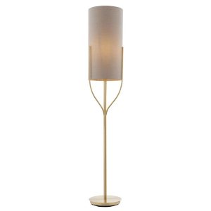 Fraser satin brass floor lamp linen shade main image