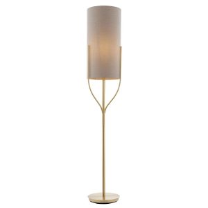 Fraser satin brass floor lamp linen shade main image